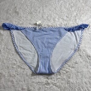 Aerie Women's Blue White Striped Seersucker Ruffle Bikini Bottom Size Large NWT